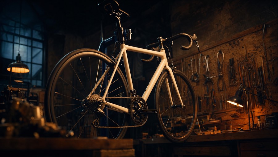 Ein Rennvelo am Montageständer in Franz' Werkstatt